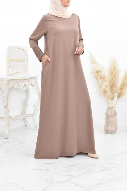 Superbe abaya islamique manches dentelle sans artifice casual