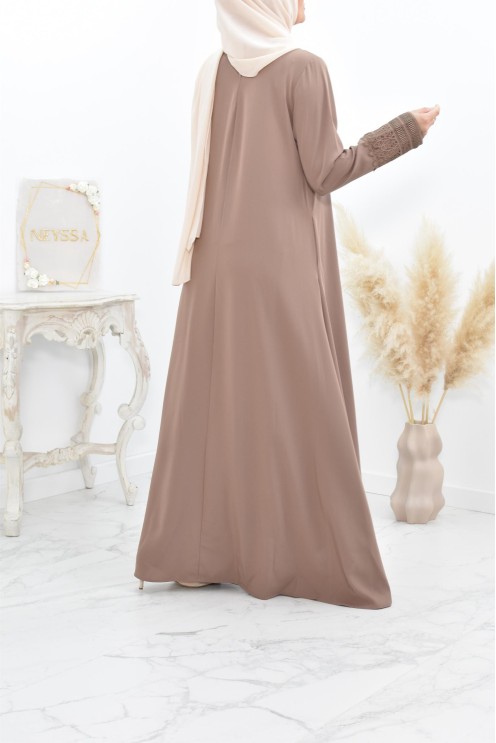 Superbe abaya islamique manches dentelle sans artifice casual
