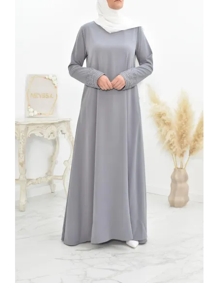 Superbe abaya islamique manches dentelle sans artifice casual