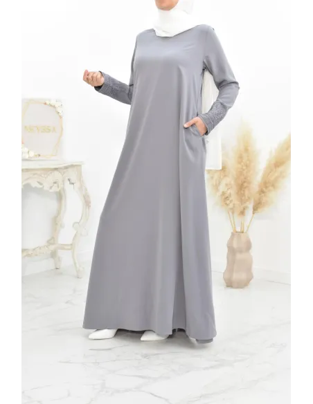 Superbe abaya islamique manches dentelle sans artifice casual