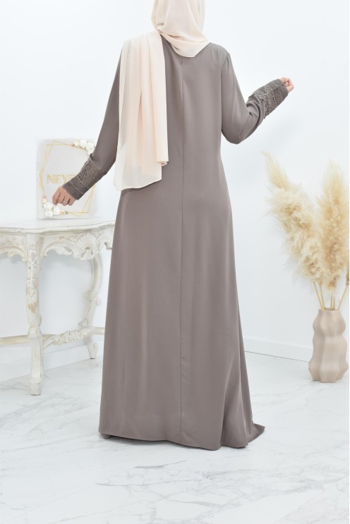 Superbe abaya islamique manches dentelle sans artifice casual