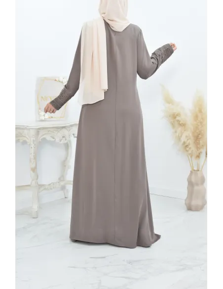Superbe abaya islamique manches dentelle sans artifice casual