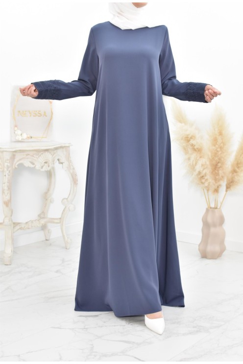 Superbe abaya islamique manches dentelle sans artifice casual