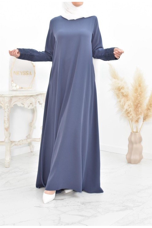 Superbe abaya islamique manches dentelle sans artifice casual