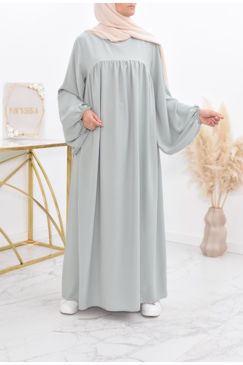 Abaya manches bouffantes femme, robe mastoura longue et fluide