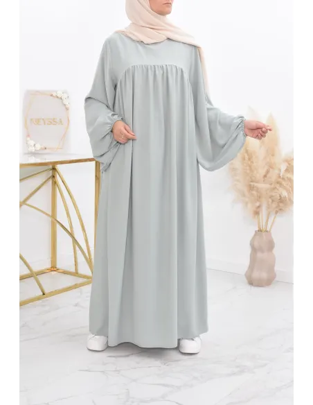 Abaya manches bouffantes femme, robe mastoura longue et fluide