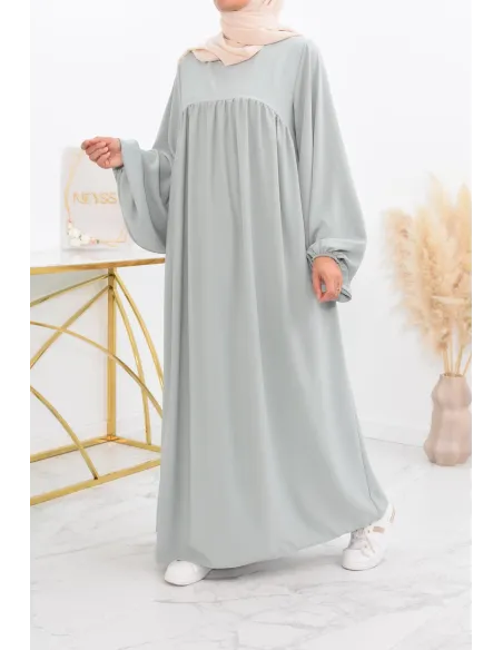 Abaya manches bouffantes femme, robe mastoura longue et fluide