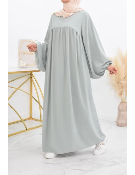 Abaya manches bouffantes femme, robe mastoura longue et fluide