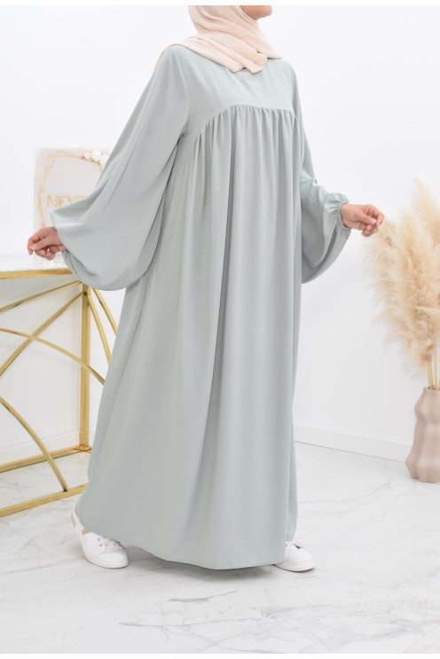 Abaya manches bouffantes femme, robe mastoura longue et fluide