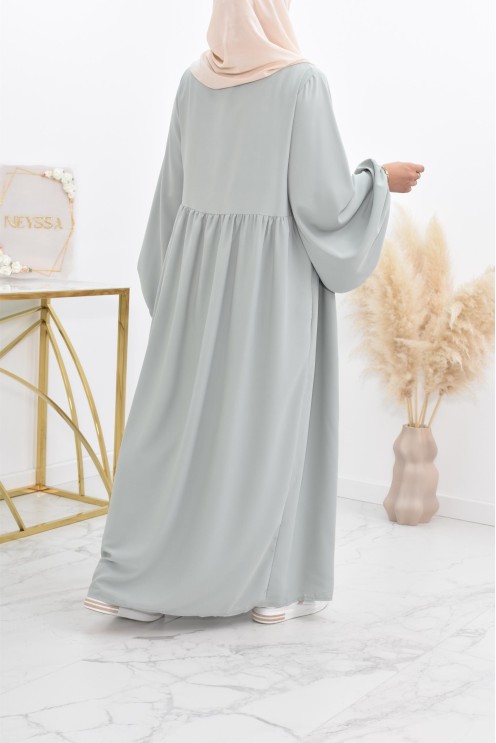 Abaya manches bouffantes femme, robe mastoura longue et fluide