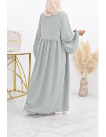 Abaya manches bouffantes femme, robe mastoura longue et fluide