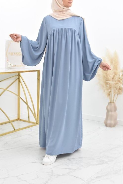 Abaya manches bouffantes femme, robe mastoura longue et fluide