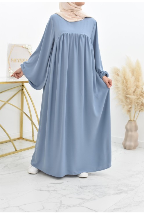 Abaya manches bouffantes femme, robe mastoura longue et fluide