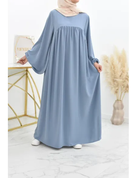 Abaya manches bouffantes femme, robe mastoura longue et fluide