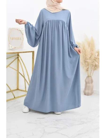 Abaya manches bouffantes femme, robe mastoura longue et fluide