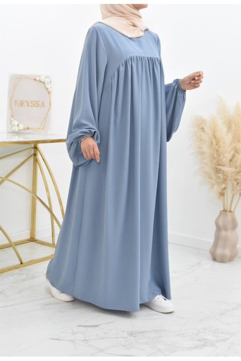 Abaya manches bouffantes femme, robe mastoura longue et fluide