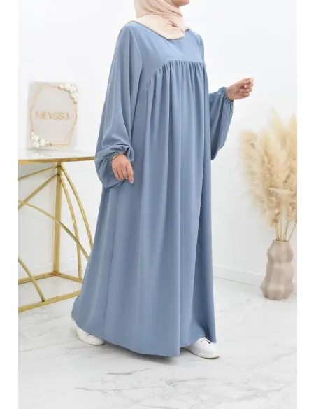 Abaya manches bouffantes femme, robe mastoura longue et fluide