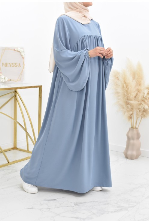 Abaya manches bouffantes femme, robe mastoura longue et fluide