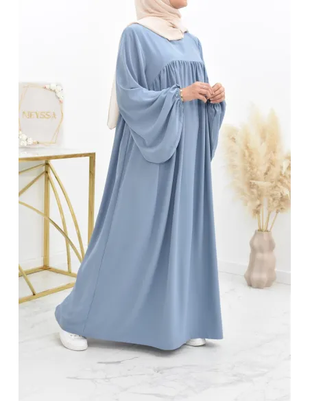 Abaya manches bouffantes femme, robe mastoura longue et fluide