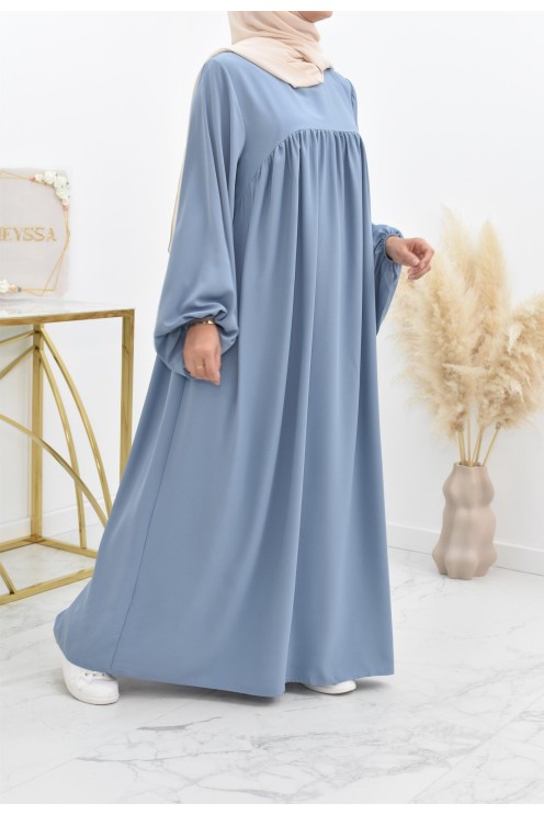 Abaya manches bouffantes femme, robe mastoura longue et fluide