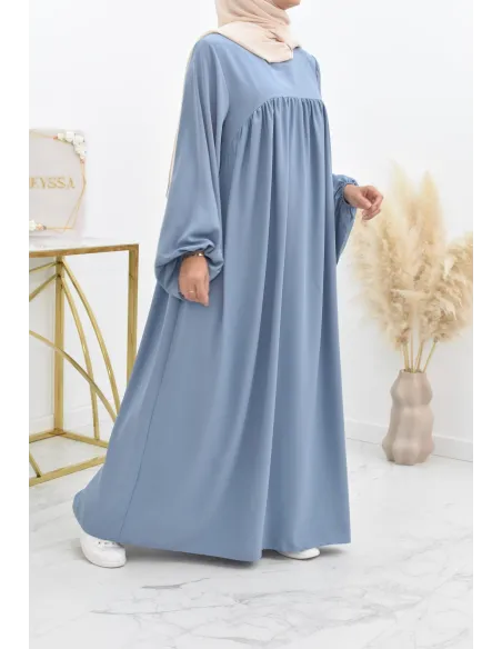 Abaya manches bouffantes femme, robe mastoura longue et fluide