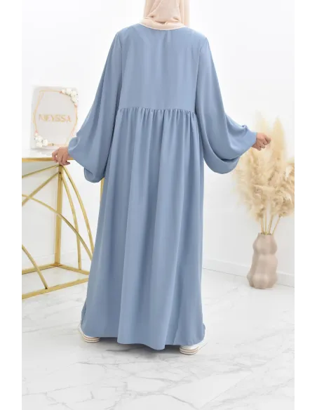 Abaya manches bouffantes femme, robe mastoura longue et fluide