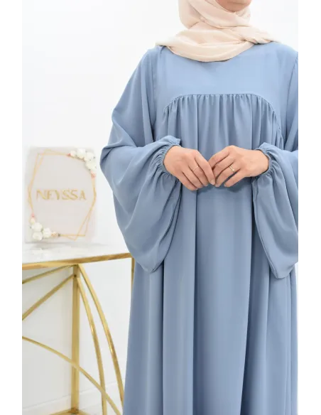 Abaya manches bouffantes femme, robe mastoura longue et fluide