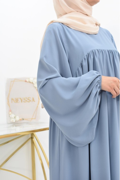 Abaya manches bouffantes femme, robe mastoura longue et fluide