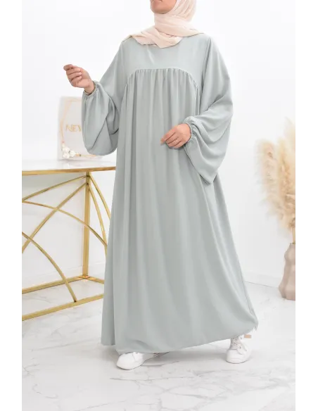 Abaya manches bouffantes femme, robe mastoura longue et fluide