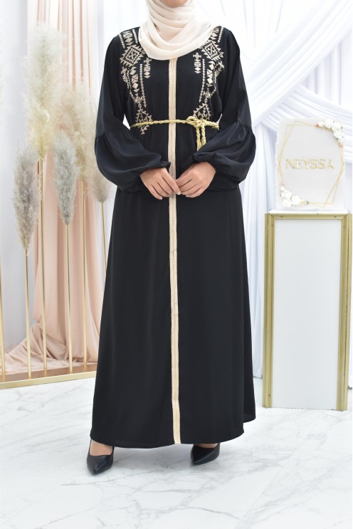 Abaya traditionnelle duo mère ou fille style caftan avec broderies