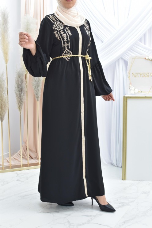 Abaya traditionnelle duo mère ou fille style caftan avec broderies