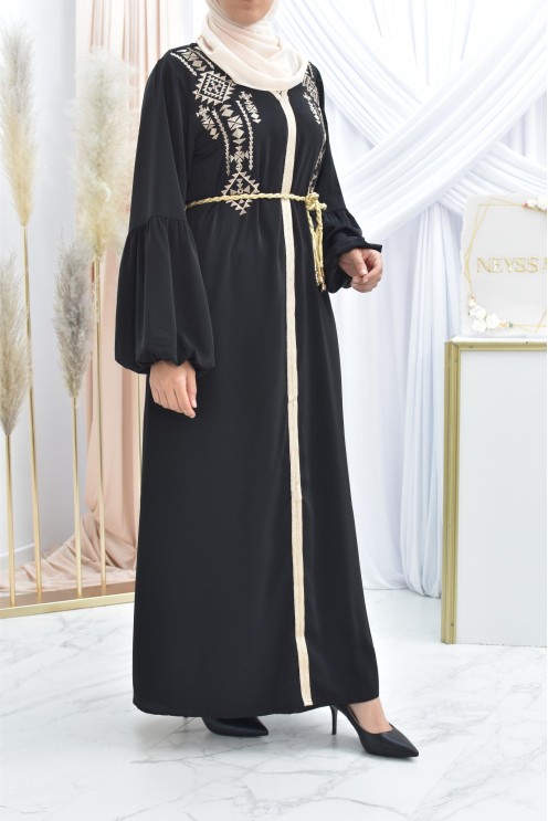 Abaya traditionnelle duo mère ou fille style caftan avec broderies