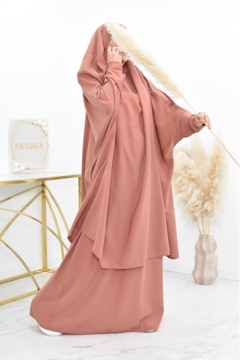 jilbab 2 pieces en wool peach haut de gamme et pas cher