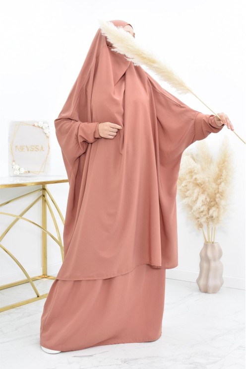 jilbab 2 pieces en wool peach haut de gamme et pas cher