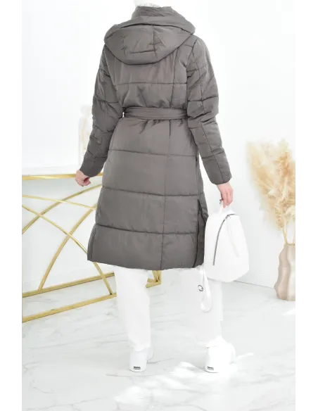 Doudoune femme longue à ceinture et capuche pour femme musulmane