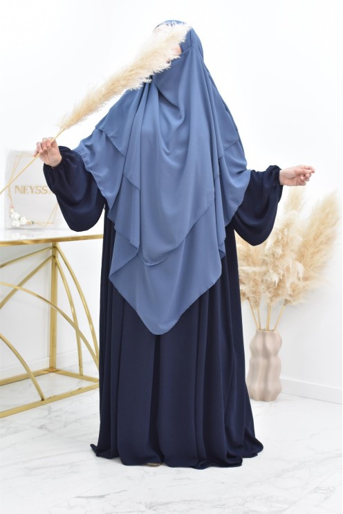 Long khimar 3 voiles en mousseline pour femme musulmane voilée