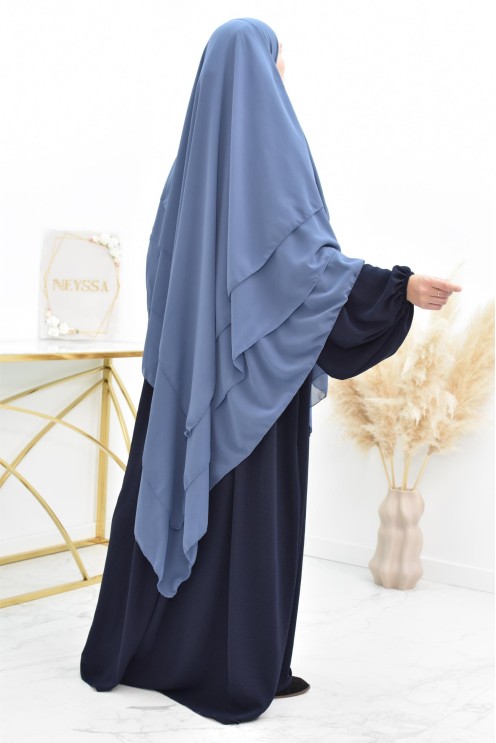 Long khimar 3 voiles en mousseline pour femme musulmane voilée