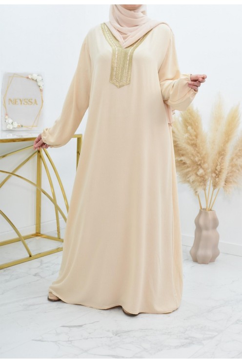 Robe abaya style oriental avec sfifa au quotdien et fête de l'Aïd