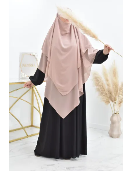 Long khimar 3 voiles en mousseline pour femme musulmane voilée