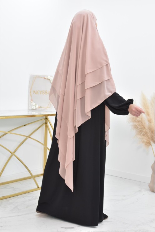 Long khimar 3 voiles en mousseline pour femme musulmane voilée