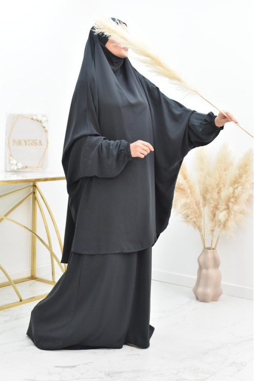 Ensemble jilbab 2 pièces tissu haut de gamme couleurs tendances