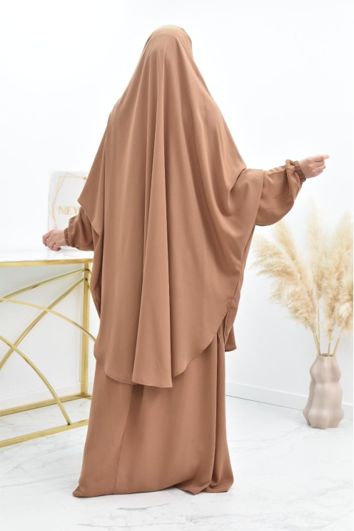 Ensemble jilbab 2 pièces tissu haut de gamme couleurs tendances