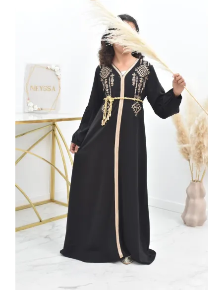 Abaya traditionnelle duo mère ou fille style caftan avec broderies