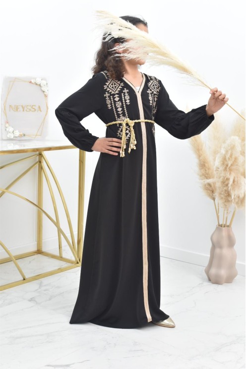 Abaya traditionnelle duo mère ou fille style caftan avec broderies
