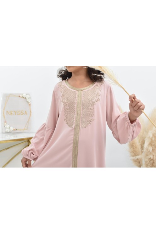 Abaya fillette brodée et manches bouffantes tenue traditionnelle fille.