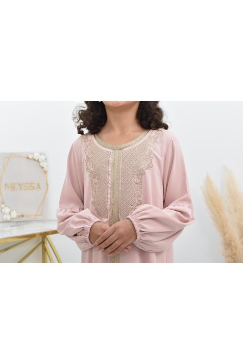 Abaya fillette brodée et manches bouffantes tenue traditionnelle fille.