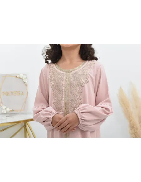 Abaya fillette brodée et manches bouffantes tenue traditionnelle fille.