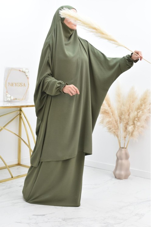 jilbab 2 pieces fluide manche froufrou haut de gamme et pas cher