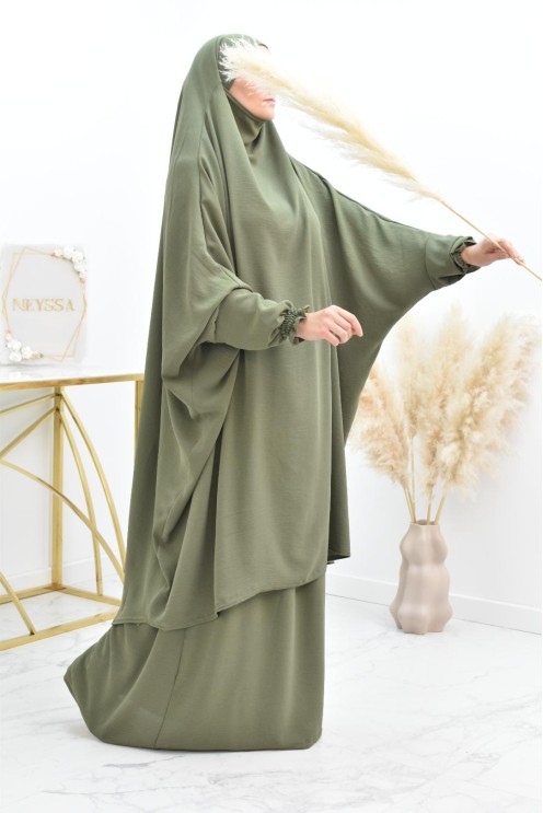 jilbab 2 pieces fluide manche froufrou haut de gamme et pas cher