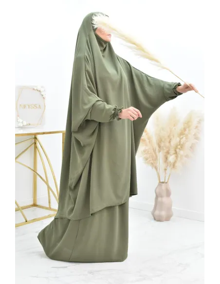 jilbab 2 pieces fluide manche froufrou haut de gamme et pas cher